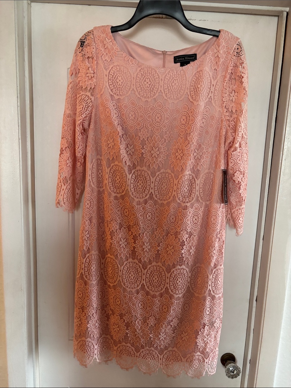 Jessica Howard Peach-Pink Lace Midi Dress